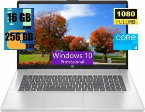 HP 17 Laptop, 17.3" FHD (1920 x 1080) Display, Intel Core i3-N305 8 Cores Processor, Intel UHD Graphics, 16GB DDR4  256GB PCIe SSD, Webcam, HDMI, Fingerprint Reader, Wi-Fi 6, Windows 10 Pro