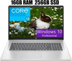 HP 17 Laptop, 17.3" FHD (1920 x 1080) Display, Intel Core i3-N305 8 Cores Processor, Intel UHD Graphics, 16GB DDR4  256GB PCIe SSD, Webcam, HDMI, Fingerprint Reader, Wi-Fi 6, Windows 10P