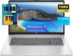 HP 17 Laptop, 17.3" FHD (1920 x 1080) Display, Intel Core i3-N305 8 Cores Processor, Intel UHD Graphics, 16GB DDR4  2TB PCIe SSD, Webcam, HDMI, Fingerprint Reader, Wi-Fi 6, Windows 11 Pro