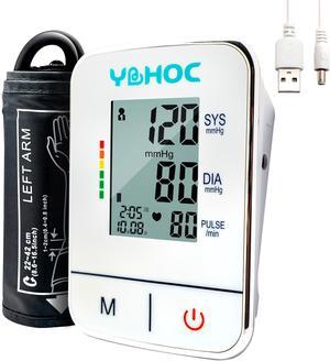 YBHOC Automatic Upper Arm Blood Pressure Monitor, Digital BP Machine with Cuff 22-42cm, 2Users x 99 Memories Includes USB Cable for Home or Traveling Use