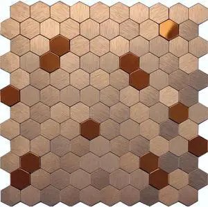 Peel and Stick Backsplash Moasic Metal Tile Rose Gold Hexagonal 3D Relief 6 Tiles