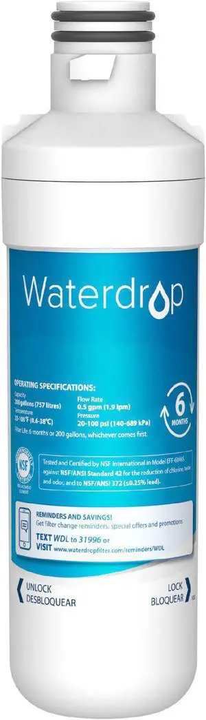 Waterdrop LT1000PC ADQ747935 MDJ64844601 Refrigerator Water Filter, Replacement for LG® LT1000P®, ADQ74793501, ADQ74793502, Kenmore 46-9980, 9980, LFXC24796S, LSFXC2496D, NSF Certified, Pack of 1