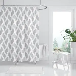 Sinsoledad Grey and White Shower Curtain Normcore Style Waterproof Design and Polyester Quick-Drying Nordic Farmhouse Dorm Bathroom Curtains Set Including Shower Curtain Rings 72 x 72 Inches
