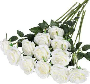 Sinsoledad 6 Pcs Artificial Rose Bouquet - Perfect For DIY Wedding, Bridal Party, Home & Office Decor | Ideal For Mother's Day, Valentine's, Christmas & More White