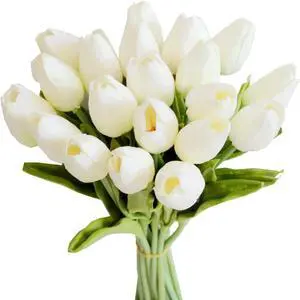 12 Pcs White Artificial Tulip Flowers, Silk Fake Flowers 13" for Mother's Day, Easter, Valentines Day Gifts in Bulk, Home, Kitchen, Wedding Decorations