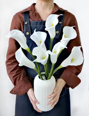 12 pcs White Flowers Artificial Calla Lily Silk Fake Flowers 13.5" for Mother's Day Easter Home Kitchen Wedding Decorations New Year Spring