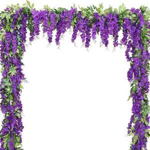 SINSOLEDAD 5pcs Wisteria Artificial Flowers Garland, Fake Wisteria Vine Kit, Hanging Flower for House Outdoor Garden Ceremony Outside Wedding Arch Floral Decor, Xmas Decor, Purple