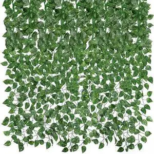 Sinsoledad 12pcs, Artificial Grape Vines Leaf, Green Leaves Plants Hanging Vine For Home Garden Wall Decor Greenery Wedding Party Outdoor Decoration