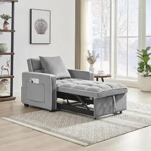 CHAYOU 3-in-1 Chair Bed, Folding Convertible Chair Sofa Bed with Adjustable Backrest, Pull Out Sleeper Chair Bed, Modern Velvet Chair Bed (Grey)