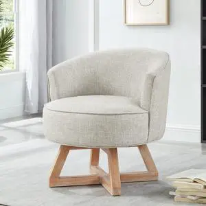 CHAYOU Swivel chair with cross-shaped wooden base,Lounge chair with solid wood legs, 360°freely Swivel chair , Classic linen Fabric for living room, bedroom, office, dresser -Light Gray