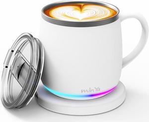 min Ya Temperature Control Smart Mug, 13.5 OZ, 3 Mode RGB LED Display, Self Heating Coffee Mug,Office/Home for Desk, White
