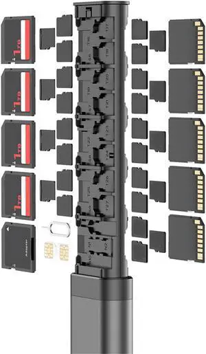 Micro SD SDXC SDHC TF Card Storage Box with Sim Card Pin Box Store 27 TF Crad and 10 SD Card and 2 Nano SIM Card