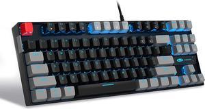 75% Mechanical Gaming Keyboard with Red Switch, MageGee LED Blue Backlit Keyboard, 87 Keys Compact TKL Wired Computer Keyboard for Windows Laptop PC Gamer - Black/Grey
