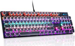 Typewriter Mechanical Gaming Keyboard, Retro Punk Round Keycaps with RGB Rainbow Backlit USB Wired Keyboards for Game and Office, for Windows Laptop PC Mac - Blue Switches/Black
