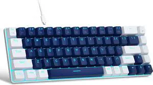 Portable 60% Mechanical Gaming Keyboard, MK-Box LED Backlit Compact 68 Keys Mini Wired Office Keyboard with Blue Switch for Windows Laptop PC Mac - Blue/White