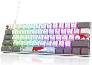 Owpkeenthy RGB Mechanical Keyboard 60 Percent Red Switches, Ultra-Compact Mini Wired Gaming Keybaord with Backlit PBT Dye-Sub Keycaps for Win/Mac/PC (White/Red Switch)