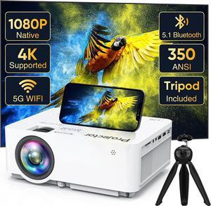 Native 1080P Projector with 5G WiFi Bluetooth (with Tripod) 4K Supported Home Projector Portable Outdoor Projector with Max 300 Display Movie Projector Compatible with TV Stick HDMI Phone