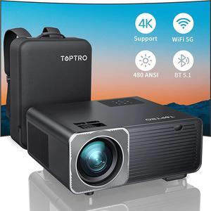 5G WiFi Bluetooth Projector, TOPTRO TR22 Outdoor Projector 4K Supported, 480 ANSI Lumen, Smart Touch Keys, 4D/4P Keystone Correction, Full Sealed Optical Movie Projector Compatible with iOS/Android
