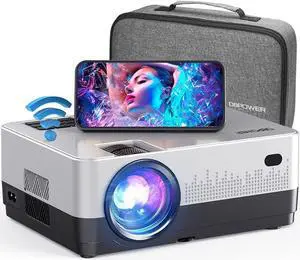 DBPOWER WiFi Projector, 9000L Full HD 1080p Video Projector with Carry Case, Support iOS/Android Sync Screen, Zoom&Sleep Timer, 4.3 LCD Home Movie Projector Compatible w/Smart Phone/Laptop