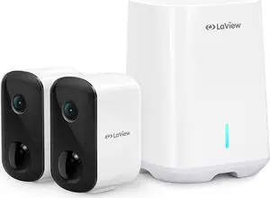 LaView 3MP Wireless Camera for Home/Outdoor Security (2 Pack), 2K Battery Powered WiFi Camera with Night Vision, 270-Day Battery Life, AI Human Detection, 2 Way Audio, Siren, IP66, Works with Alexa