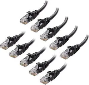 Cable Matters 10Gbps 10-Pack Snagless Short Cat 6 Ethernet Cable 1 ft (Cat 6 Cable, Cat6 Cable, Internet Cable, Network Cable) in Black