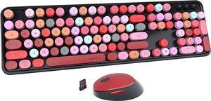 Colorful Computer Wireless Keyboard Mouse Combos, Typewriter Flexible Keys Office Full-Sized Keyboard, 2.4GHz Dropout-Free Connection and Optical Mouse (Black-Colorful)
