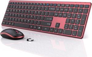 Wireless Keyboard and Mouse, Super Slim Keyboard with Responsive Keys, Silent Mouse and 2.4GHz USB Receiver, Battery Powered Full Size Cordless Combo for Mac, Computer, PC, Chromebook (Wine Red)