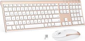 Wireless Keyboard and Mouse Combo, 2.4GHz Ultra-Slim Aluminum Rechargeable Keyboard with Whisper-Quiet Mouse for Windows, Laptop, PC, Desktop - White Gold