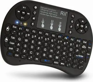 (Upgraded)Rii 2.4GHz Mini Wireless Keyboard with Touchpad,QWERTY,LED Backlit,Portable Keyboard for laptop/PC/Tablets/Windows/Mac/TV/Xbox/PS3/Raspberry Pi .(i8+ Black)