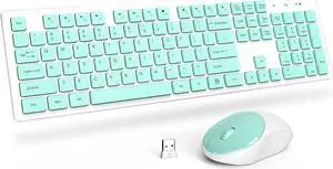 Wireless Keyboard and Mouse, Trueque Silent 2.4GHz Cordless Full Size USB Keyboard Mouse Combo, Long Battery Life, Lag-Free Wireless for Computer, Laptop, PC, Windows, Mac, Chrome OS (Mint Green)