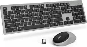 Wireless Keyboard and Mouse, Trueque Silent 2.4GHz Cordless Full Size USB Keyboard Mouse Combo, Long Battery Life, Lag-Free Wireless for Computer, Laptop, PC, Windows, Mac, Chrome OS (Grey)