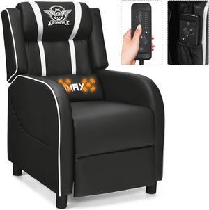GYMAX Gaming Recliner, Massage Gaming Chair with Adjustable Backrest Footrest, Remote Control & Side Pocket, Ergonomic Game Lounge Chair, Racing Style Single Theater Seat Game Sofa for Adults (White)