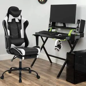 OffiClever Ergonomic Office Leather Adjustable and Swivel Reclining High Back Computer Chair with Lumbar Support and Headrest, White