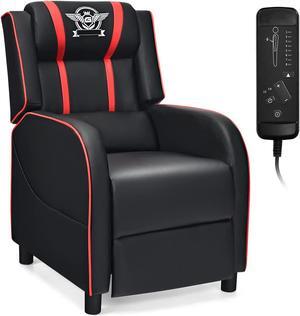 Giantex Gaming Recliner Chair, Racing Style Single Recliner Sofa w/Massage, Adjustable PU Leather Video Game Chair Home Theater Seat for Living Room Game & Recreation Room (Red), Welcome to consult