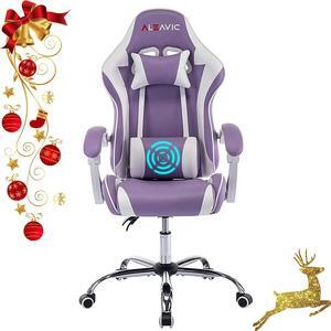 ALEAVIC Gaming ChairGamer Chair High Back Ergonomic AdjustableRacing Style PU Leather Gaming Chair for AdultsComputer Gaming Chair with Headrest and Lumbar Support (White Purple)