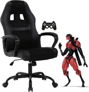 Gaming Chair PC Computer Chair Office Chair for Adult Teen Kids, Ergonomic PU Leather Gamer Chair with Lumbar Support High Back Adjustable Rolling Swivel Desk Chair, Black, Welcome to consult