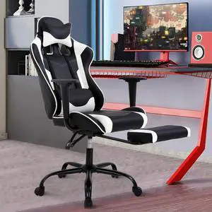 Gaming Chair Racing Style Office Computer Game Chair Ergonomic Desk Chair with Headrest Lumbar Support,High Back Gamer Office Chair Recliner Video Game Chairs for Kids or Adults,White Gaming Chair Racing Style Office Computer Game Chair Ergonomic Desk Chair with Headrest Lumbar Support,High Back Gamer Office Chair Recliner Video Game Chairs for Kids or Adults,White