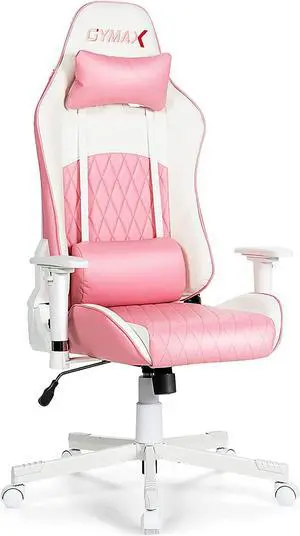 GYMAX Gaming Chair, Pink Ergonomic High Back Computer Chair with Headrest & Lumbar Support, Racing Style Desk Task Rolling Chair for Home Office Gaming Working Studying GYMAX Gaming Chair, Pink Ergonomic High Back Computer Chair with Headrest & Lumbar Support, Racing Style Desk Task Rolling Chair for Home Office Gaming Working Studying