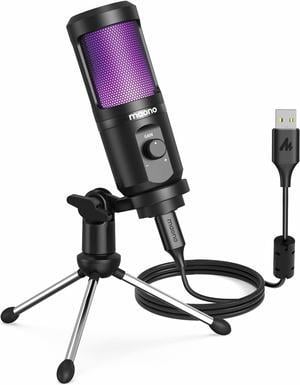 USB Gaming Microphone for PC, Computer Condenser Mic with Gain Knob, RGB Light, Tripod Stand for Recording, Podcasting, Streaming, Compatible with PS5 PS4 Mac Laptop Desktop (PM461TR RGB)