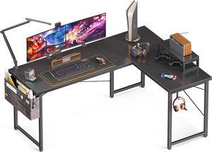 L Shaped Desk, 59" Computer Corner Desk, Gaming Desk, Home Office Writing Desk with Monitor Shelf, Space-Saving Workstation Desk, Modern Simple Wooden Desk, Easy to Assemble, Black