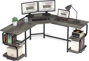 Teraves Modern L Shaped Desk with Shelves,64.84" Gaming Computer Desk for Home Office,Corner Desk with Desktop (Black Oak+Black Frame, Large+4 Tier Shelves)