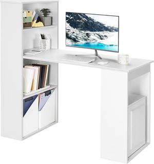 Tangkula White Computer Desk with Bookshelf, Writing Study Desk with Storage Shelves & CPU Stand, Modern Compact Computer Workstation for Home & Office, Space-Saving Design