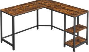 VASAGLE L-Shaped Computer Desk, Corner Desk, 54-Inch Writing Study Workstation, Rustic Brown and Black ULWD72X