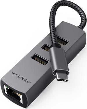 USB C to Ethernet Adapter, WALNEW 4-in-1 USB-C to USB 3.0 Hub with Gigabit Ethernet Adapter,Thunderbolt 3 to Gigabit Ethernet LAN Network Adapter for MacBook Pro/Air, iPad Pro, Dell XPS and More