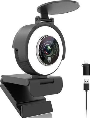 1080p Webcam with Ring Light for Streaming: USB 60FPS Web Camera with Microphone-HDR-Enabled-HD Auto Light Correction Web Cam with Adjustable FOV, for Teams, Zoom, PC/Laptop/Mac/Desktop