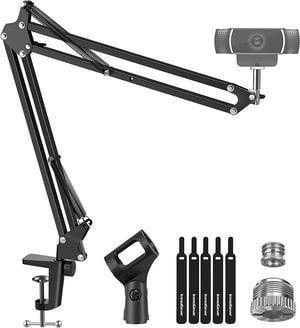 Webcam Stand, Suspension Boom Scissor Arm Stand for Logitech Webcam BRIO C920 C920S C922 C922x C925e C930 C930e, 1/4"-3/8" and 3/8"-5/8" Screw for Blue Yeti Snowball Yeti Nano and Other Mics