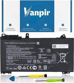 Vanpir RE03XL L32656-005 Laptop Battery for HP ProBook 430 440 445 450 455R G6 430 440 445 450 G7 Notebook battery L32407-AC1 L32407-2B1 L32407-541 HSTNN-OB1C HSTNN-UB7R HSTNN-DB9A 11.55V 45Wh 3750mAh
