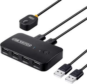 USB Switch Selector 2 Computers Sharing 4 USB 2.0 Devices, Peripheral Switcher Adapter Hub for Mouse Keyboard Printer, 2 in 4 Out USB Switcher with 2 USB Cable
