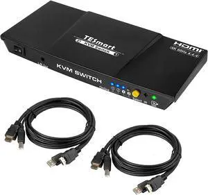 HDMI 4K@60Hz Ultra HD 2x1 HDMI KVM Switch 3840x2160@60Hz 4:4:4 with 2 Pcs 5ft KVM Cables Supports USB 2.0 Devices Control up to 2 Computers/Servers/DVR (Black)
