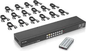 4K UHD 16 Port KVM Switch HDMI, 4K@30Hz Rack Mount KVM Switch HDMI w/IR Remote, 4 USB 2.0 Device, Included 16 HDMI Cables & 16 USB Cables & Rack Ears 4K UHD 16 Port KVM Switch HDMI, 4K@30Hz Rack Mount KVM Switch HDMI w/IR Remote, 4 USB 2.0 Device, Included 16 HDMI Cables & 16 USB Cables & Rack Ears